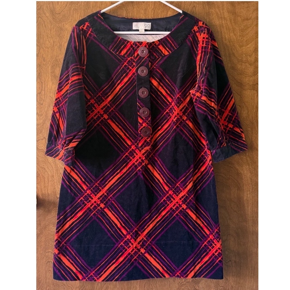 Vintage GO International Womens Velvet Corduroy Button Retro Dress sz XL Mod 60s